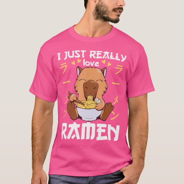 Capybara With Noodles Ramen Kawaii Capybara T-Shirt (Front)