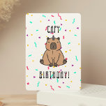 Capybara with Party Hat Capy Birthday<br><div class="desc">Personalized Cute capybara with party hat birthday card with expression: Happy Birthday! Small capybara version and message on the back.
Capybara illustration is created by @artbybiyan for capybara lovers.</div>