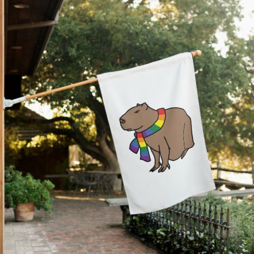 Capybara With Rainbow Scarf House Flag