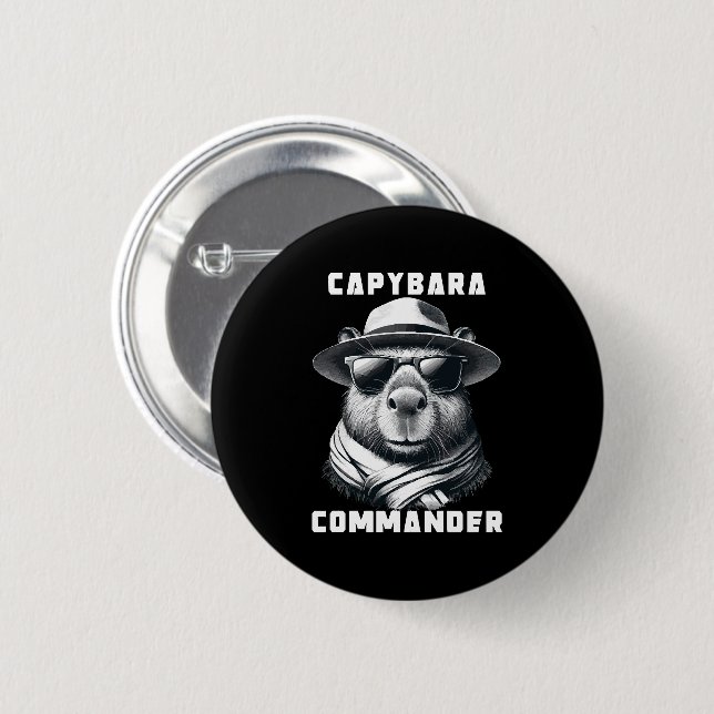 Capybara With Sunglasses Capy Commander Button (Front & Back)