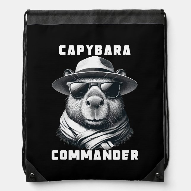 Capybara With Sunglasses Capy Commander Drawstring Bag (Front)
