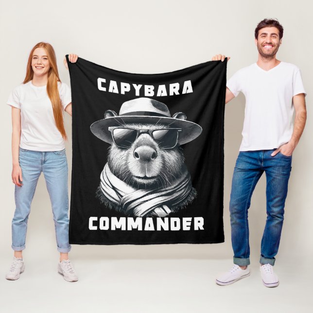 Capybara With Sunglasses Capy Commander Fleece Blanket (In Situ)