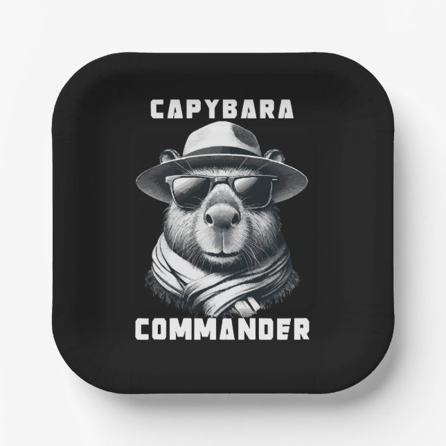 Capybara With Sunglasses Capy Commander Paper Plates (Front)
