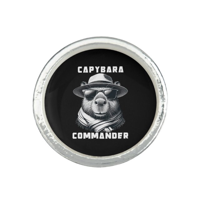 Capybara With Sunglasses Capy Commander Ring (Front)
