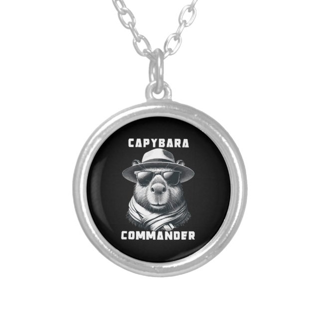 Capybara With Sunglasses Capy Commander Silver Plated Necklace (Front)