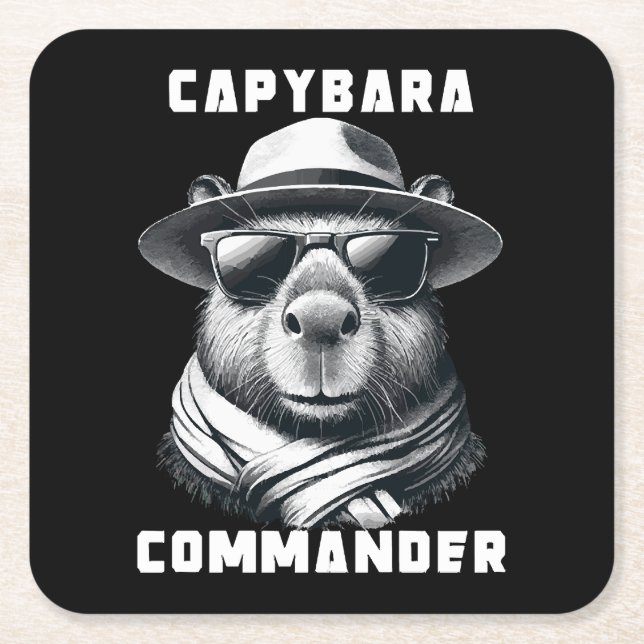 Capybara With Sunglasses Capy Commander Square Paper Coaster (Front)