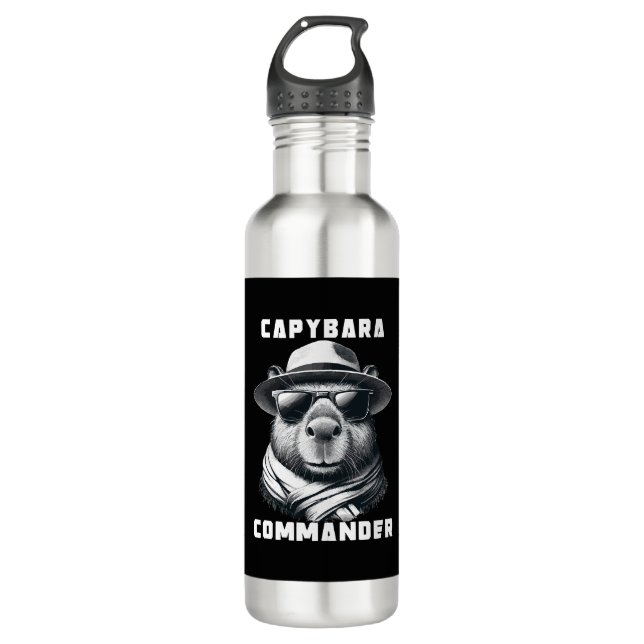 Capybara With Sunglasses Capy Commander Stainless Steel Water Bottle (Front)