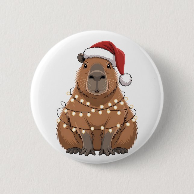 Capybara Xmas Matching Funny Santa Button (Front)