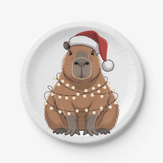 Capybara Xmas Matching Funny Santa Paper Plates (Front)