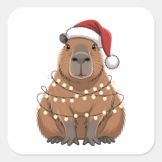 Capybara Xmas Matching Funny Santa Square Sticker (Front)