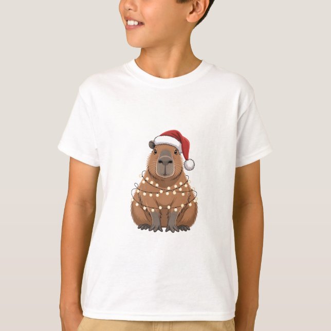 Capybara Xmas Matching Funny Santa T-Shirt (Front)