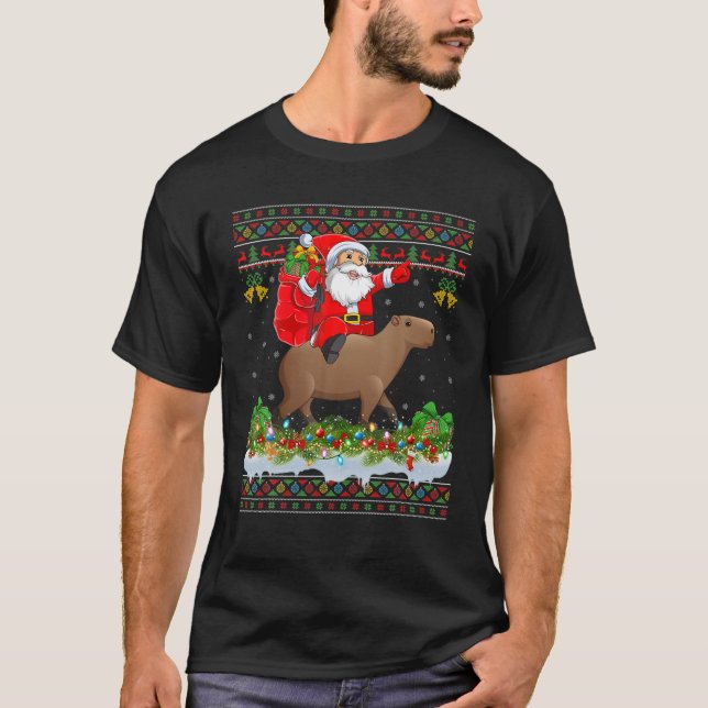 Capybara Xmas Pajamas Ugly Santa Riding Capybara C T-Shirt (Front)