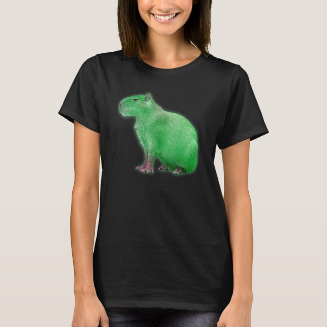 Capybaras  Cute Space Capybara Martian Green T-Shirt (Front)