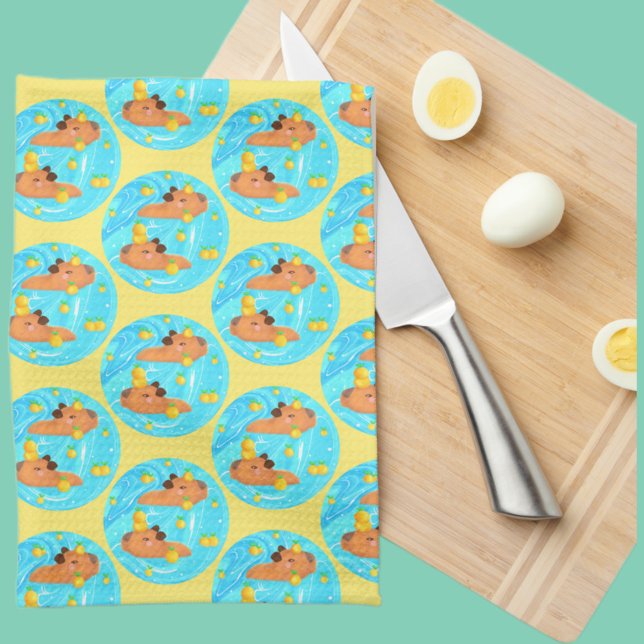 Capybaras In Water With Oranges Kitchen Towel (Creator Uploaded)