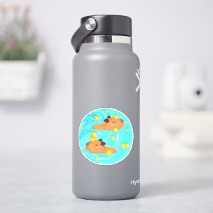 Capybaras In Water With Oranges Sticker