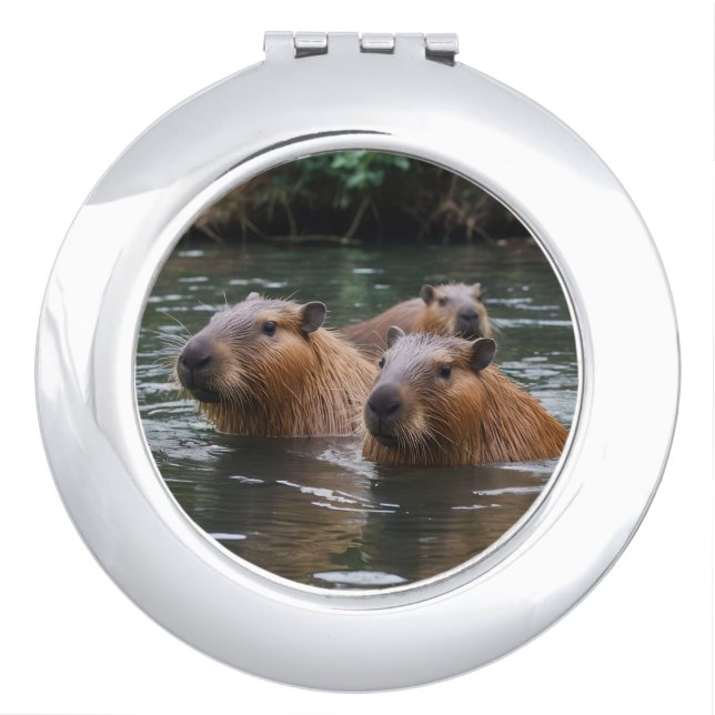 Capybara's Swimming In The River, Compact Mirror (Front)