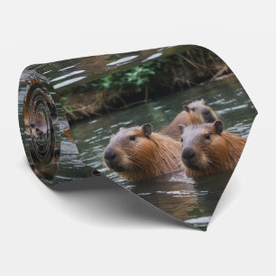 Capybaras' Swimming In The River,  Neck Tie