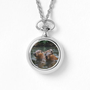 Capybaras' Swimming In The River, Necklace Watch