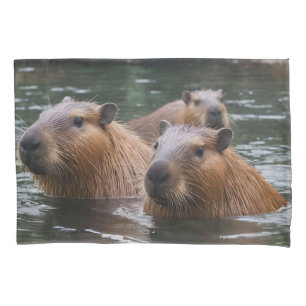 Capybaras' Swimming In The River,  Pillow Case