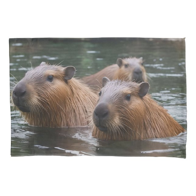 Capybaras' Swimming In The River,  Pillow Case (Front-Left)