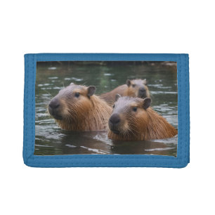 Capybaras' Swimming In The River, Tri-fold Wallet