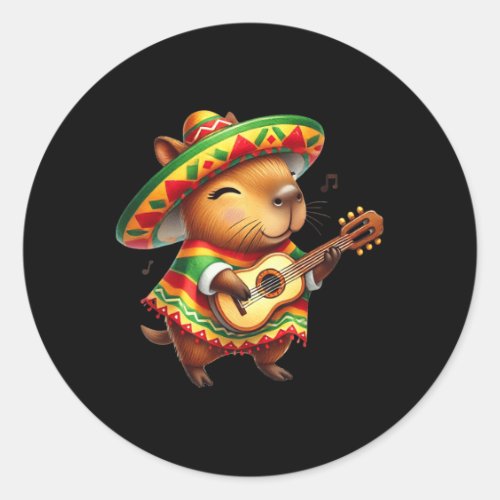 Capybyra Sombrero Guitar Cinco De Mayo Mexican Kid Classic Round Sticker