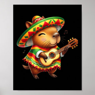 Capybyra Sombrero Guitar Cinco De Mayo Mexican Kid Poster