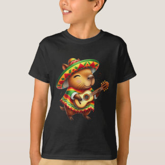 Capybyra Sombrero Guitar Cinco De Mayo Mexican Kid T-Shirt