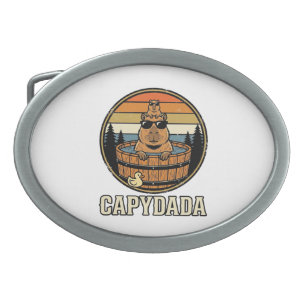 Capydada Capybara Dad Retro Hot Tub Vector Design_ Belt Buckle