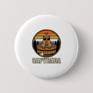 Capydada Capybara Dad Retro Hot Tub Vector Design_ Button