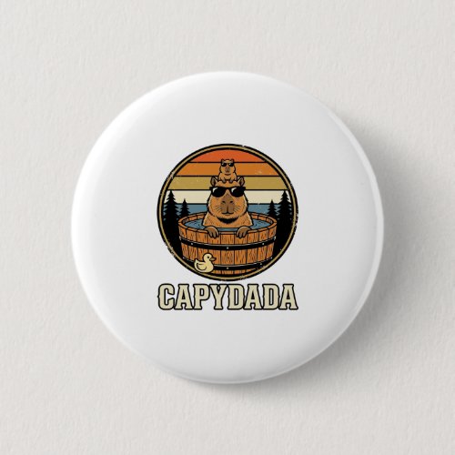Capydada Capybara Dad Retro Hot Tub Vector Design_ Button