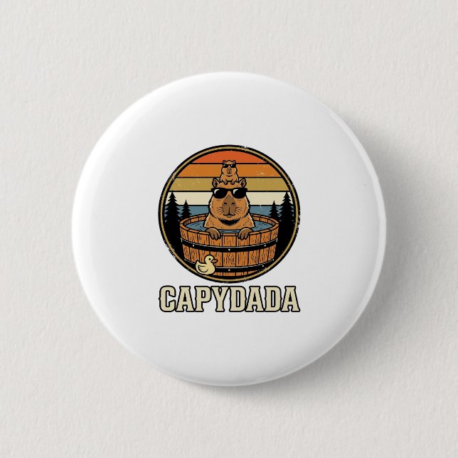 Capydada Capybara Dad Retro Hot Tub Vector Design_ Button (Front)