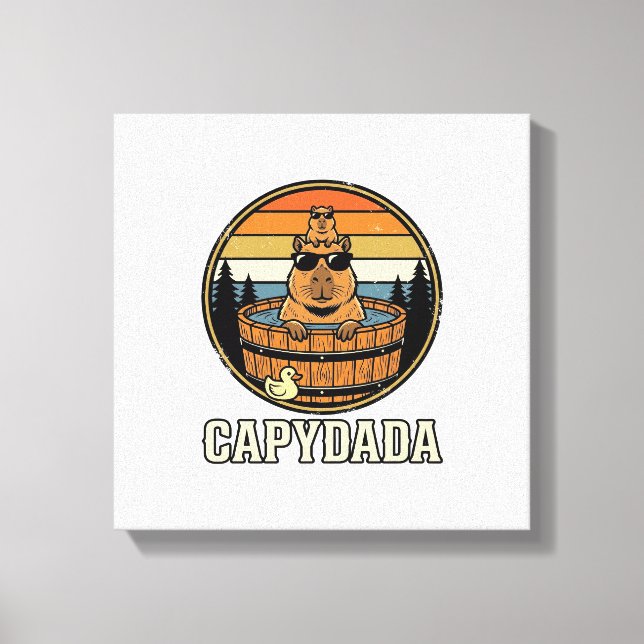 Capydada Capybara Dad Retro Hot Tub Vector Design_ Canvas Print (Front)