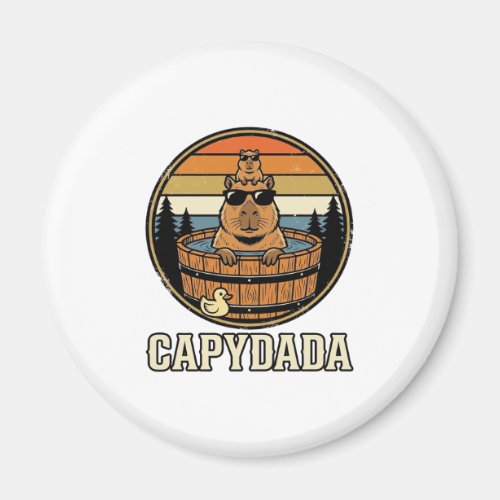 Capydada Capybara Dad Retro Hot Tub Vector Design_ Magnet