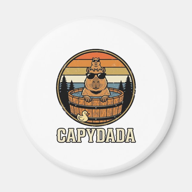 Capydada Capybara Dad Retro Hot Tub Vector Design_ Magnet (Front)