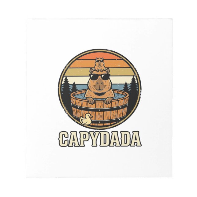 Capydada Capybara Dad Retro Hot Tub Vector Design_ Notepad (Front)