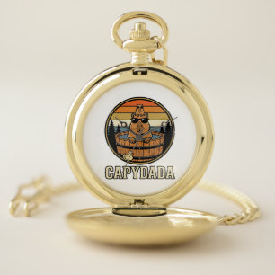 Capydada Capybara Dad Retro Hot Tub Vector Design_ Pocket Watch
