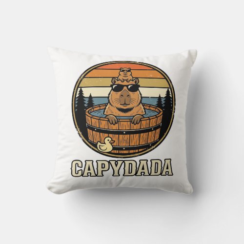 Capydada Capybara Dad Retro Hot Tub Vector Design_ Throw Pillow