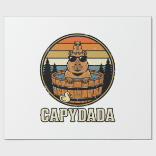 Capydada Capybara Dad Retro Hot Tub Vector Design_ Wrapping Paper