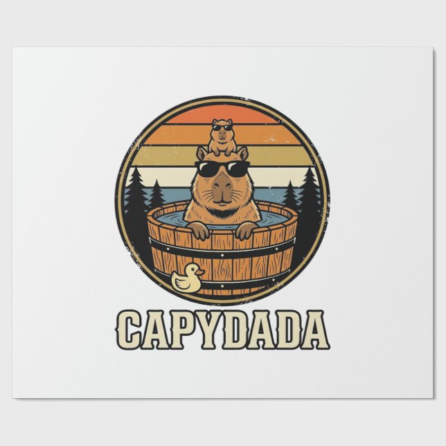Capydada Capybara Dad Retro Hot Tub Vector Design_ Wrapping Paper (Flat)