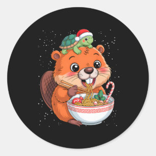 Capyra And Turtle Ckpack Ramen Kawaii Xmas Capira Classic Round Sticker