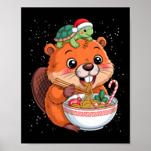 Capyra And Turtle Ckpack Ramen Kawaii Xmas Capira  Poster