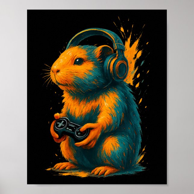 Capyra Gamer Art – Funny Rodent With Controller An Poster (Front)