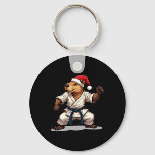 Capyra Karate Christmas Martial Arts Santa Hat Hol Keychain