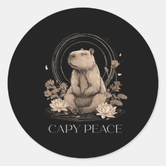 Capyra Peace Cute Yoga  Classic Round Sticker