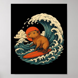 Capyra Surfing Japanese Tee For Man Woman Poster