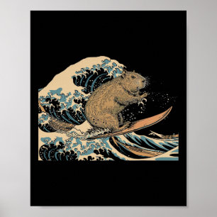 Capyra Surfing Japanese Wave Surfer Animal Funny C Poster