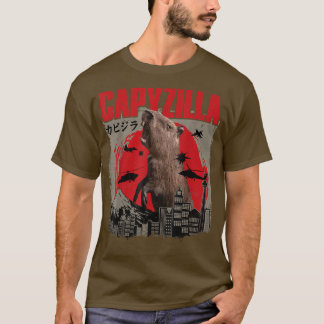 Capyzilla Funny Cute Capybara Art Japanese Sunset T-Shirt