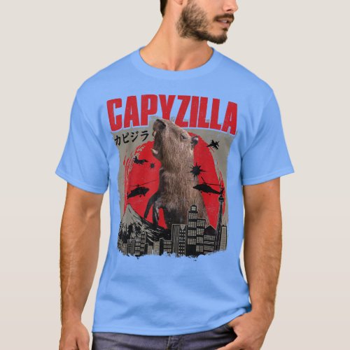 Capyzilla Funny Cute Capybara Art Japanese Sunset  T_Shirt