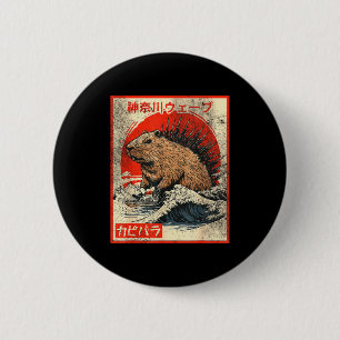 Capyzilla _ Kanagwa Wave Japan _ Cool Rodent Capyb Button
